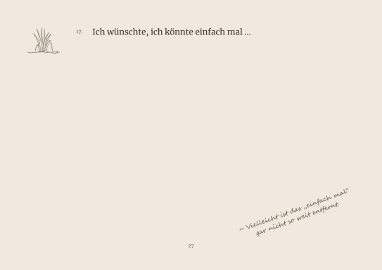 Text für eine leere Seite mit der Anmerkung "Ich schreibe, ich fühle endlich mal..."