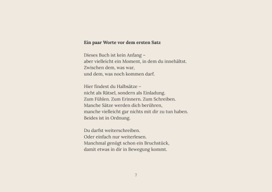 Text auf beige Hintergrund mit dem Titel „Das gute Leben vor dem eigenen Haus“.