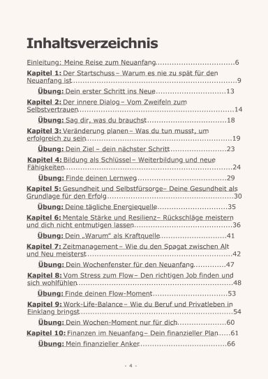 Inhaltsverzeichnis mit Kapiteln und Seitenzahlen für ein Buch.
